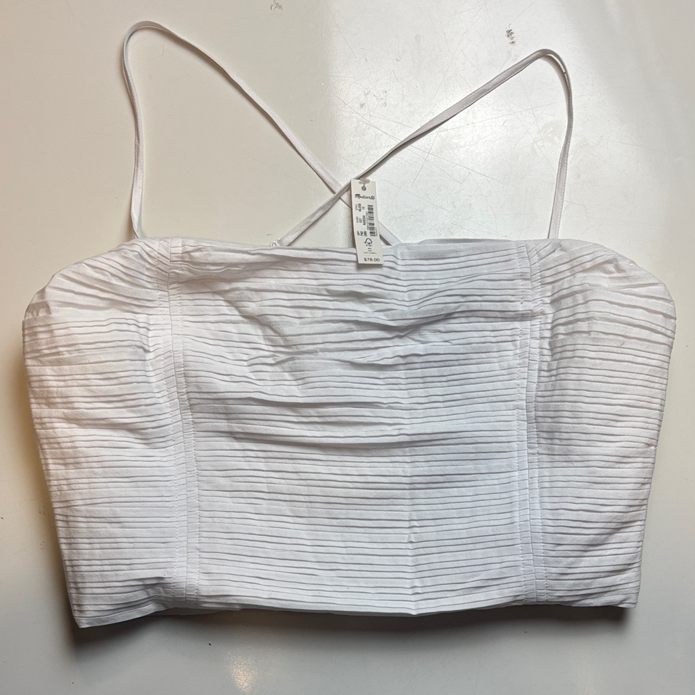 Madewell white poplin crop tube‎ top